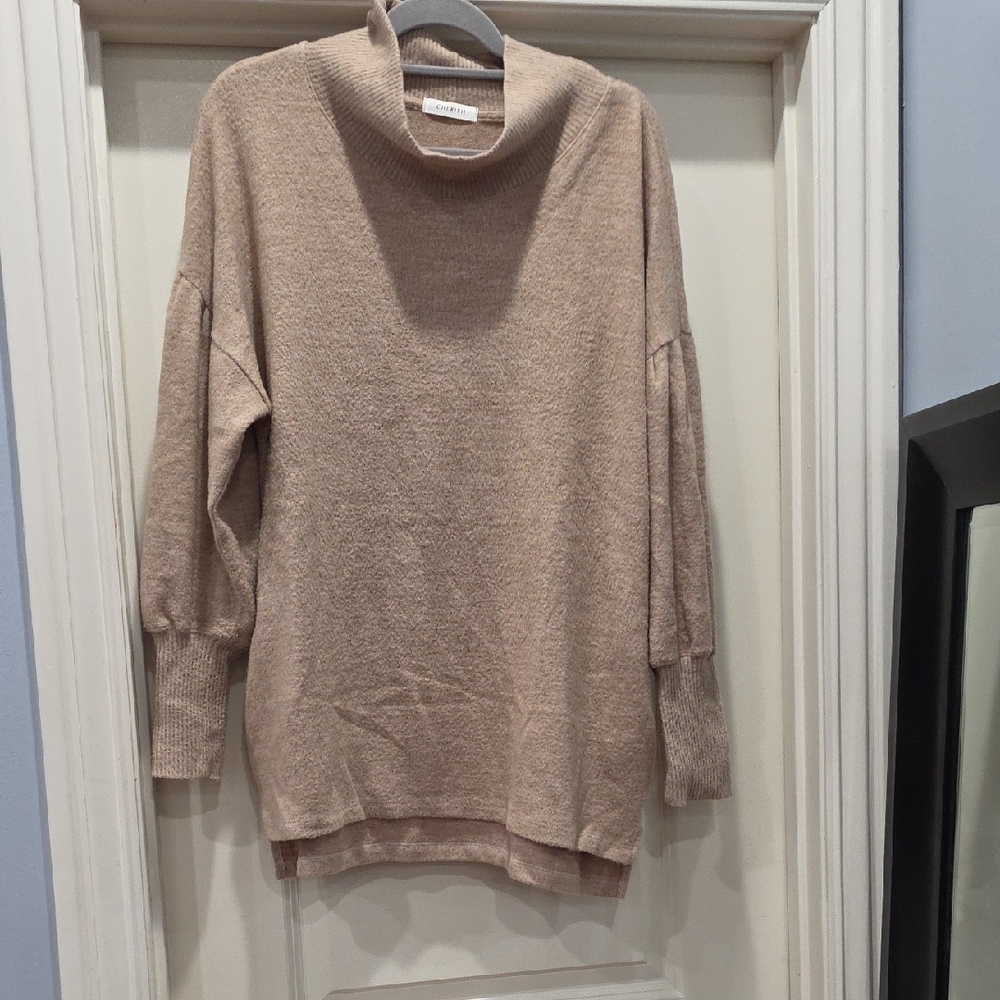 Cherish‎ Soft Beige Cowl Neck Tunic Sweater